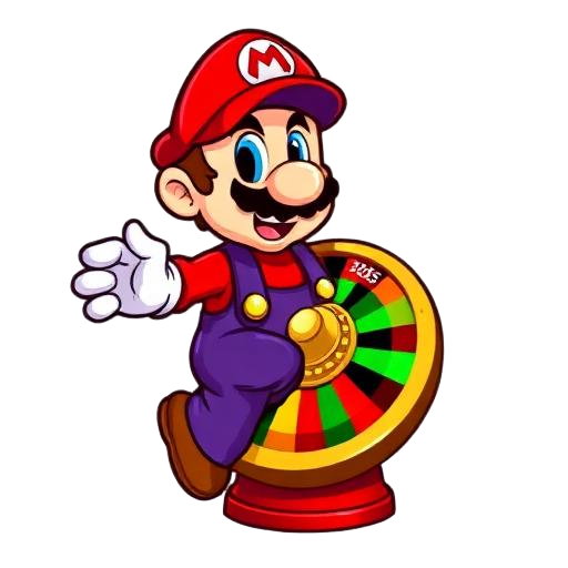Mario com uma roleta de sorteio